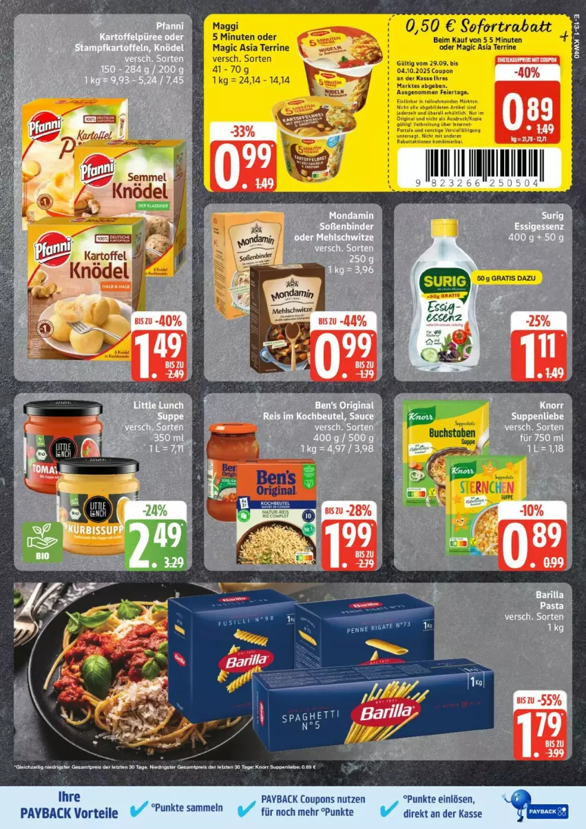 Aktueller Prospekt Edeka - Prospekte - von 29.09 bis 04.10.2025 - strona 13 - produkty: coupon, coupons, eier, eis, essig, knorr, maggi, payback, reis, sofortrabatt, suppe, suppen, suppenliebe, tee, terrine, Ti, ZTE