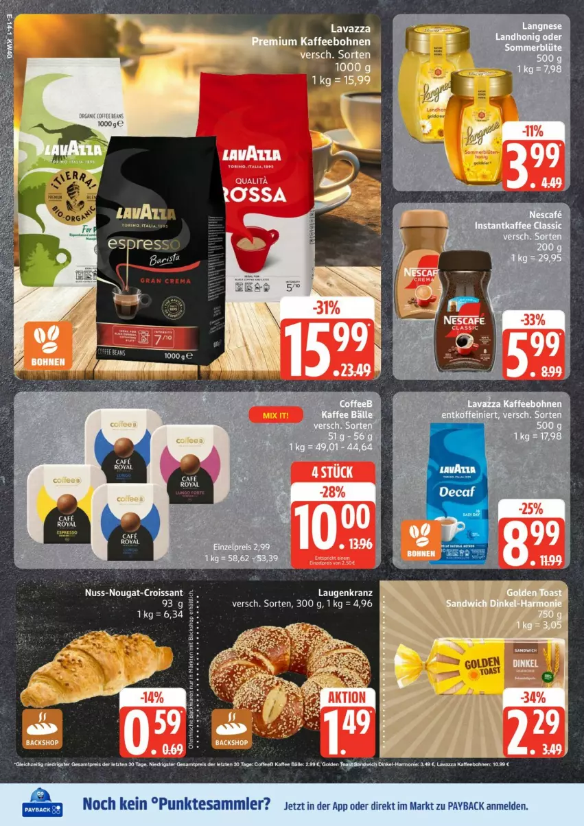 Aktueller Prospekt Edeka - Prospekte - von 29.09 bis 04.10.2025 - strona 14 - produkty: bohne, bohnen, Croissant, eis, kaffee, kaffeebohnen, Kranz, lavazza, nuss, payback, reis, tesa, Ti, ZTE