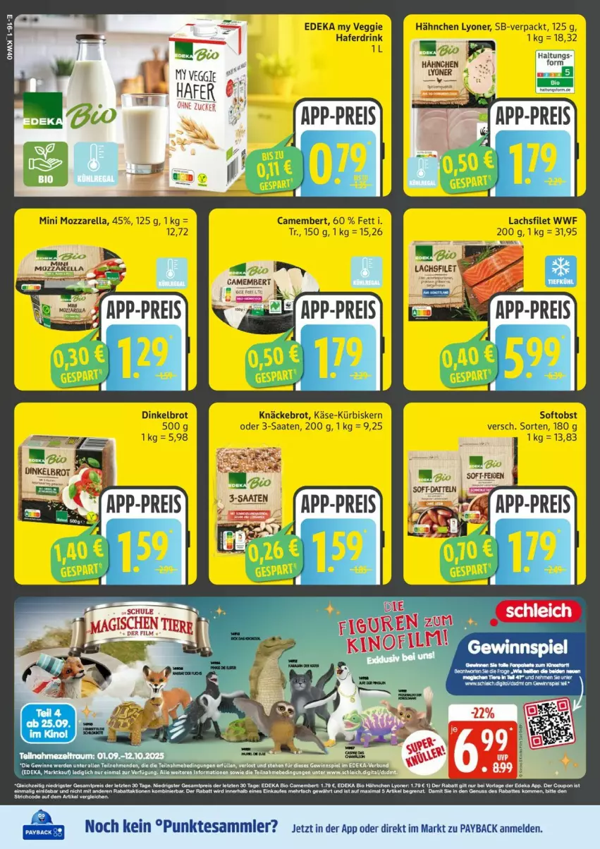 Aktueller Prospekt Edeka - Prospekte - von 29.09 bis 04.10.2025 - strona 16 - produkty: brot, camembert, deka, Dinkelbrot, drink, erde, filet, hafer, Haferdrink, Käse, knäckebrot, Kürbis, lachs, lachsfilet, lyoner, mozzarella, obst, payback, rel, ring, tesa, veggie, Yo, zucker