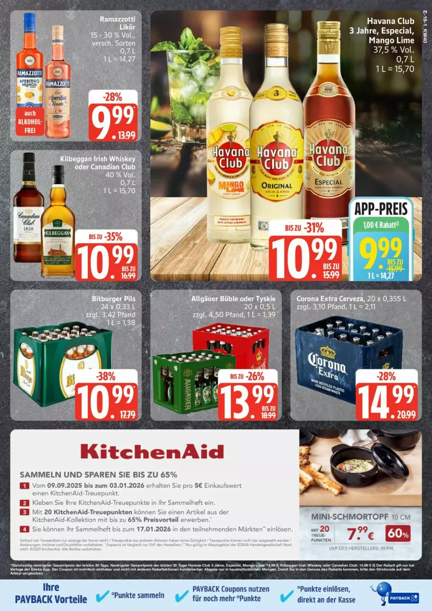 Aktueller Prospekt Edeka - Prospekte - von 29.09 bis 04.10.2025 - strona 19 - produkty: coupon, coupons, eis, Havana Club, kilbeggan, KitchenAid, mango, payback, preisvorteil, reis, Ti, whiskey, ZTE