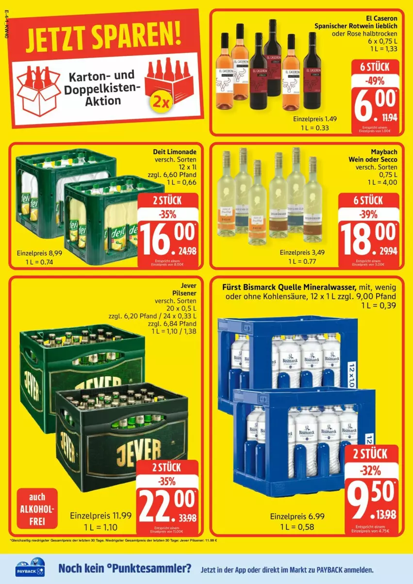 Aktueller Prospekt Edeka - Prospekte - von 29.09 bis 04.10.2025 - strona 4 - produkty: Alwa, bismarck, deit, ecco, eis, elle, jever, jever pilsener, limo, limonade, maybach, mineralwasser, payback, pils, pilsener, reis, rotwein, tee, tesa, Ti, wasser, wein, ZTE