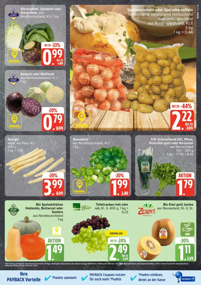 Aktueller Prospekt Edeka - Prospekte - von 29.09 bis 04.10.2025 - strona 7 - produkty: bio, butter, coupon, coupons, deka, edeka bio, eis, Elan, jumbo, kiwi, Kiwi Gold, Kürbis, minze, ombra, payback, reis, tafeltrauben, Ti, trauben, ZTE