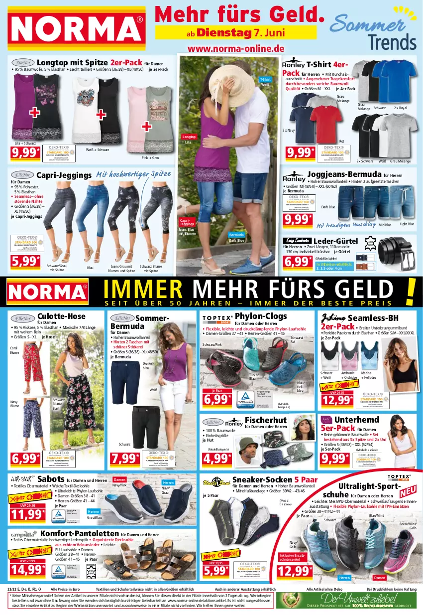 Aktueller Prospekt Norma - Norma - von 07.06 bis 14.06.2022 - strona 1 - produkty: Bau, baumwolle, Bebe, beere, bermuda, blume, blumen, Brei, Cap, Clogs, Coral, decksohle, dell, eis, Elan, elle, fisch, fische, Fischer, gin, hemd, hose, Hylo, jeans, mint, Mode, Oral B, orchidee, pantolette, pantoletten, reis, Ria, Sabots, schuhe, shirt, sneaker, socken, Spiele, Sport, T-Shirt, Tasche, taschen, Ti, Unterhemd, wolle, ZTE