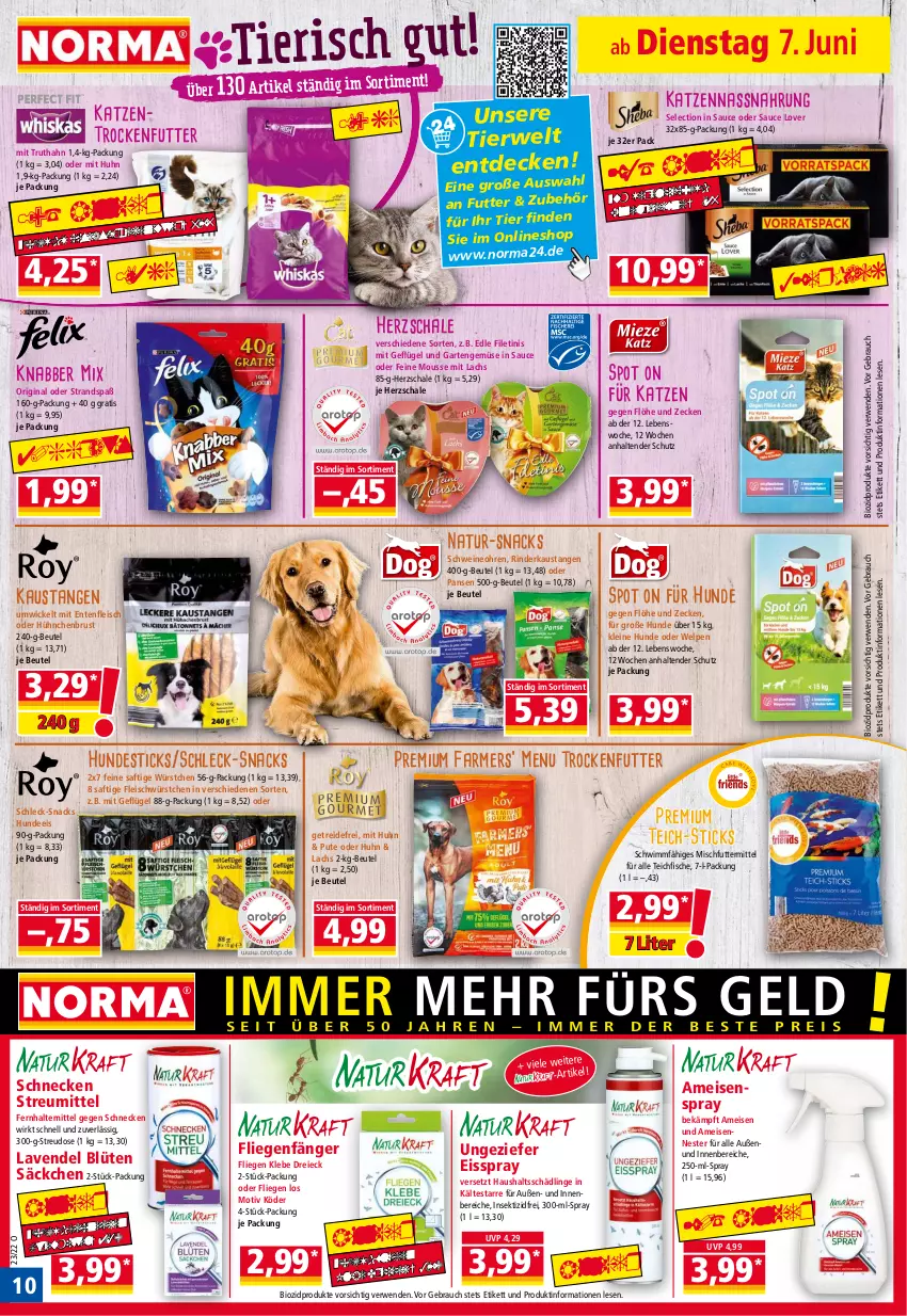 Aktueller Prospekt Norma - Norma - von 07.06 bis 14.06.2022 - strona 10 - produkty: aust, beutel, bio, biozidprodukte, Blüte, decke, eis, ente, filet, fisch, fische, fleisch, Garten, Geflügel, gin, Insektizid, Katzentrockenfutter, lachs, lavendel, leine, Liege, mousse, Nassnahrung, natur, pute, Rauch, rind, rinder, rwe, saft, sauce, Schal, Schale, schwein, schweine, sekt, snack, snacks, tender, Ti, trockenfutter, truthahn, wein, weine, WICK, würstchen