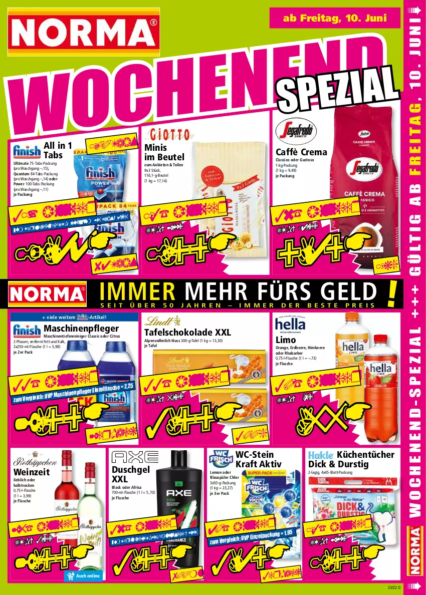 Aktueller Prospekt Norma - Norma - von 07.06 bis 14.06.2022 - strona 15 - produkty: beere, beutel, caffè crema, citrus, classico, duschgel, erdbeere, flasche, himbeer, himbeere, kraft, küche, Küchen, küchentücher, lack, limo, Maschinenpfleger, milch, nuss, orange, reiniger, rhabarber, schoko, schokolade, tafelschokolade, Ti, tücher, vollmilch, wein