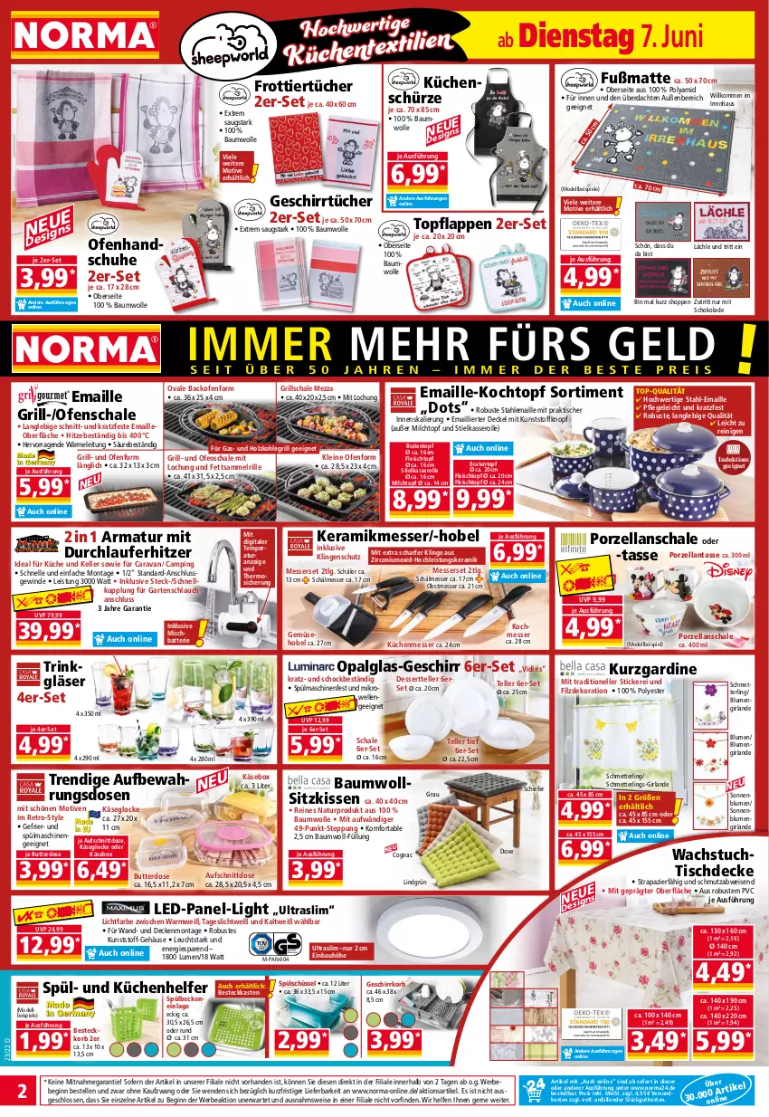 Aktueller Prospekt Norma - Norma - von 07.06 bis 14.06.2022 - strona 2 - produkty: armatur, aufschnitt, backofen, batterie, Bau, baumwolle, Bebe, besteck, blume, blumen, braten, Bratentopf, butter, Butterdose, Cognac, decke, Deckel, dekoration, dell, dessert, Dessertteller, dove, eis, elle, fleisch, Fleischtopf, Fußmatte, Garten, gartenschlauch, Gemüsehobel, geschirr, gin, Girlande, Gläser, grill, handschuhe, Holz, holzkohle, holzkohlegrill, Käse, kissen, Kochtopf, Kohlegrill, korb, küche, Küchen, Küchenhelfer, Küchenschürze, leine, LG, maille, messer, Messerset, Mett, milch, Mischbatterie, Mode, natur, ndk, obst, Ofen, reis, Schal, Schale, schlauch, Schmetterling, schoko, schokolade, schuhe, Schürze, schüssel, sitzkissen, sonnenblume, sonnenblumen, Spiele, spülmaschinen, stielkasserolle, tasse, teller, Ti, tisch, tischdecke, topf, tuc, tücher, wachstuch, wolle