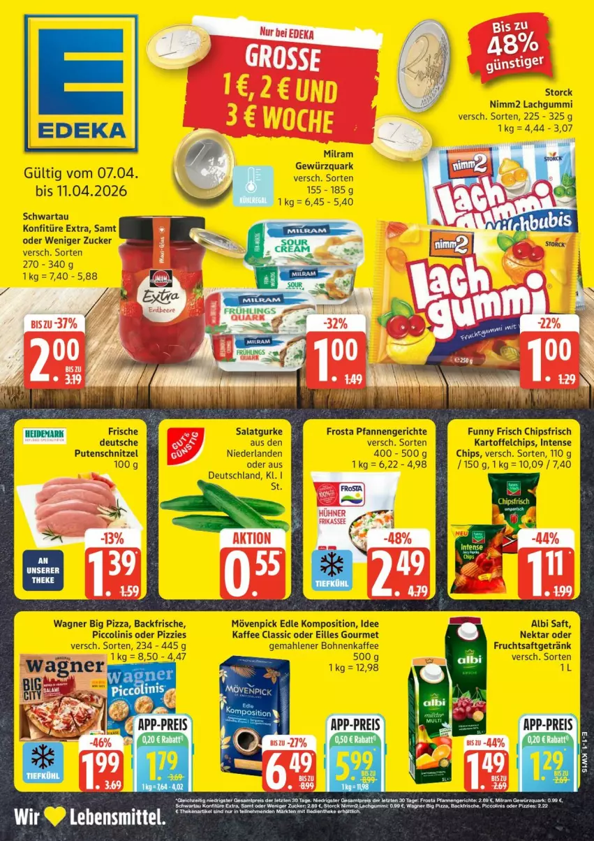 Aktueller Prospekt Edeka - Prospekte - von 06.04 bis 11.04.2026 - strona 1 - produkty: deka, konfitüre, konfitüre extra, lachgummi, lebensmittel, nimm2, piccolinis, pizza, Schwartau, sim, storck, Ti, wagner, zucker