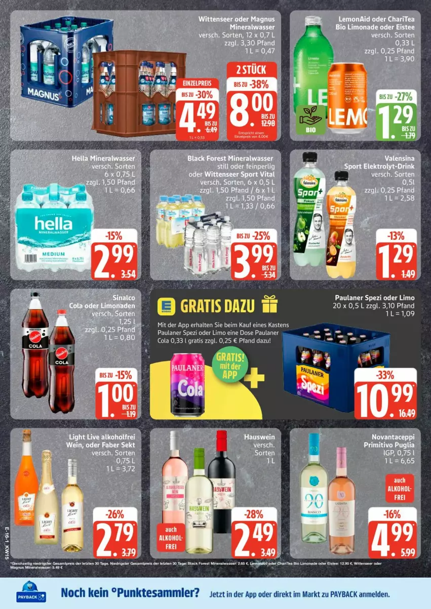Aktueller Prospekt Edeka - Prospekte - von 06.04 bis 11.04.2026 - strona 16 - produkty: Alwa, bio, bio limo, black forest, cola, eis, eistee, lack, limo, limonade, mineralwasser, Paula, paulaner, payback, reis, Spezi, tee, tesa, Ti, wasser, ZTE