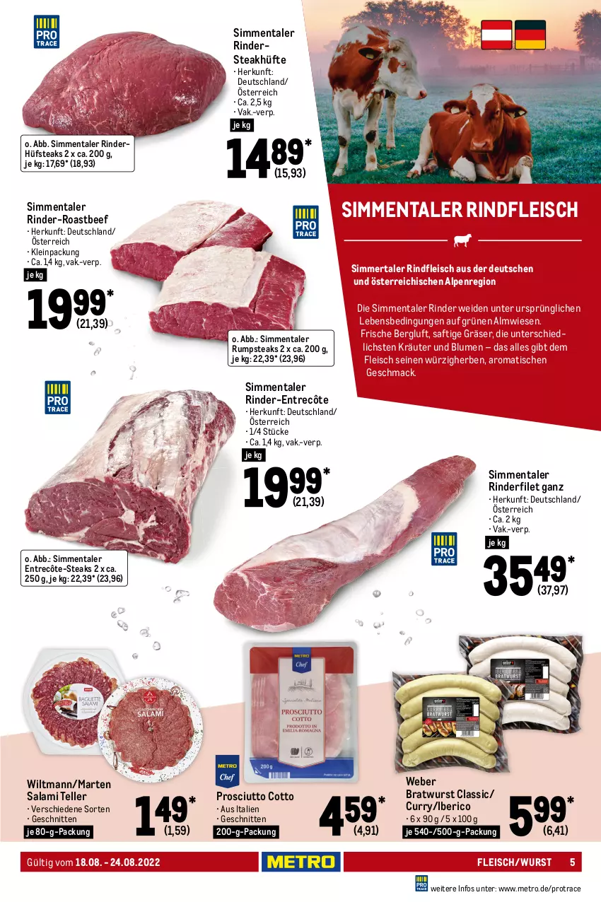 Aktueller Prospekt Metro - Food - von 18.08 bis 24.08.2022 - strona 5 - produkty: ball, Bau, beef, beutel, bier, blume, blumen, bratwurst, curry, eis, elle, entrecôte, filet, fleisch, gewürz, hackfleisch, kotelett, kräuter, lachs, lamm, lammkotelett, mac, marinade, Metro, Nackensteak, nackensteaks, paprika, pflanze, pflanzen, prosciutto, prosciutto cotto, reis, rind, rinder, rinderfilet, Rindersteak, rindfleisch, roastbeef, rum, rumpsteak, saft, salami, schnitten, schwein, schweine, sim, steak, steakhüfte, steaks, teller, Ti, tisch, top-hit, weber, wein, weine, wiltmann, wurst