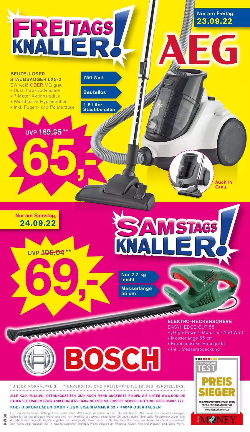 Aktueller Prospekt Kodi - Prospekte - von 17.09 bis 22.09.2022 - strona 12 - produkty: angebot, angebote, Behälter, beutel, eis, Elektro, elle, heckenschere, hygienefilter, messer, reis, Schere, staubsauger, teller, Ti