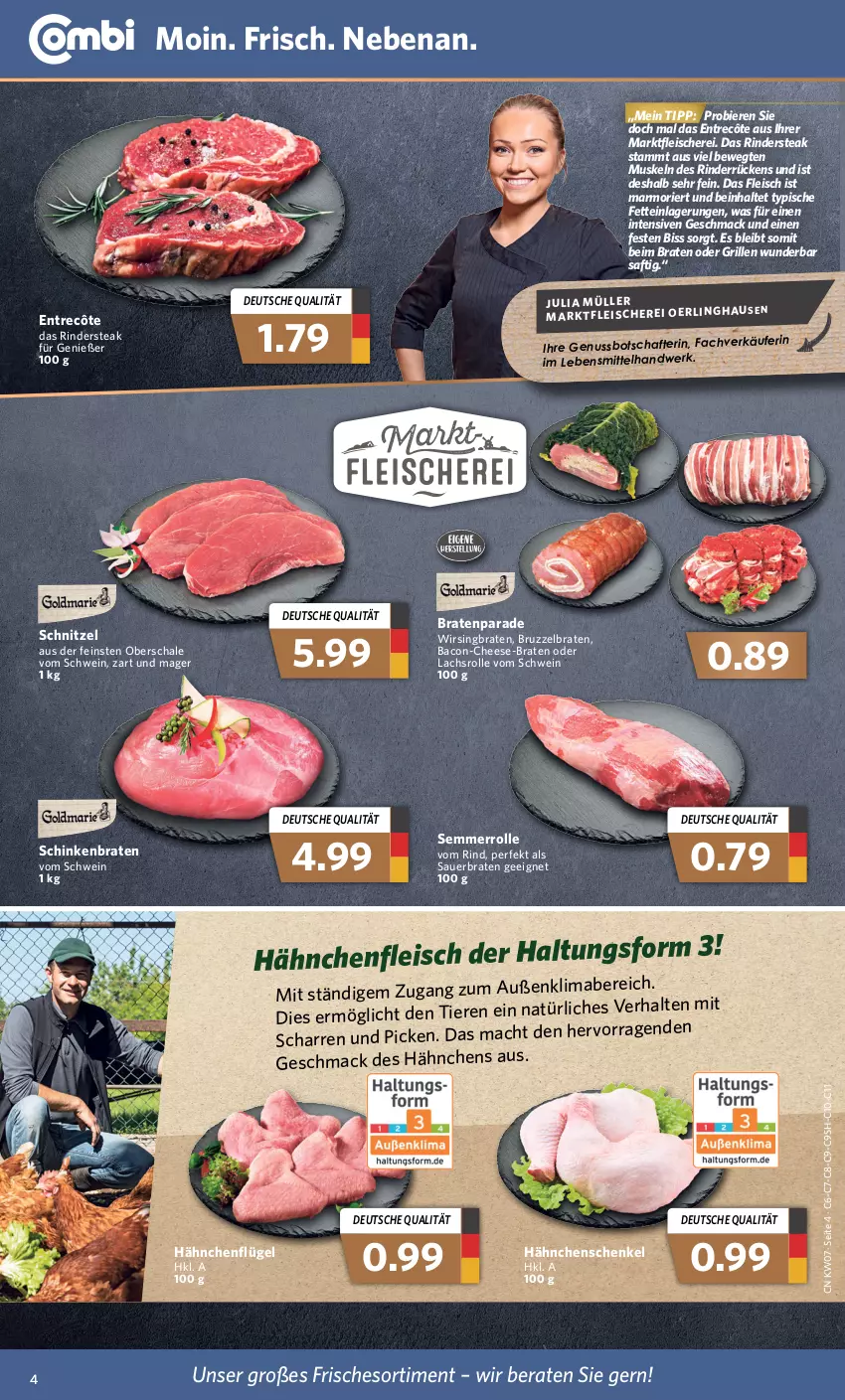 Aktueller Prospekt Combi - Prospekte - von 14.02 bis 19.02.2022 - strona 4 - produkty: auer, bacon, bier, Biere, braten, eis, entrecôte, fleisch, Fleischerei, grill, Hähnchenfleisch, hähnchenflügel, hähnchenschenkel, henkel, lachs, Lachsrolle, lebensmittel, mab, mac, nuss, rind, rinder, Rindersteak, saft, Schal, Schale, schenkel, Schere, schinken, schinkenbraten, schnitzel, schwein, steak, Ti, Tiere, wein, Wirsing