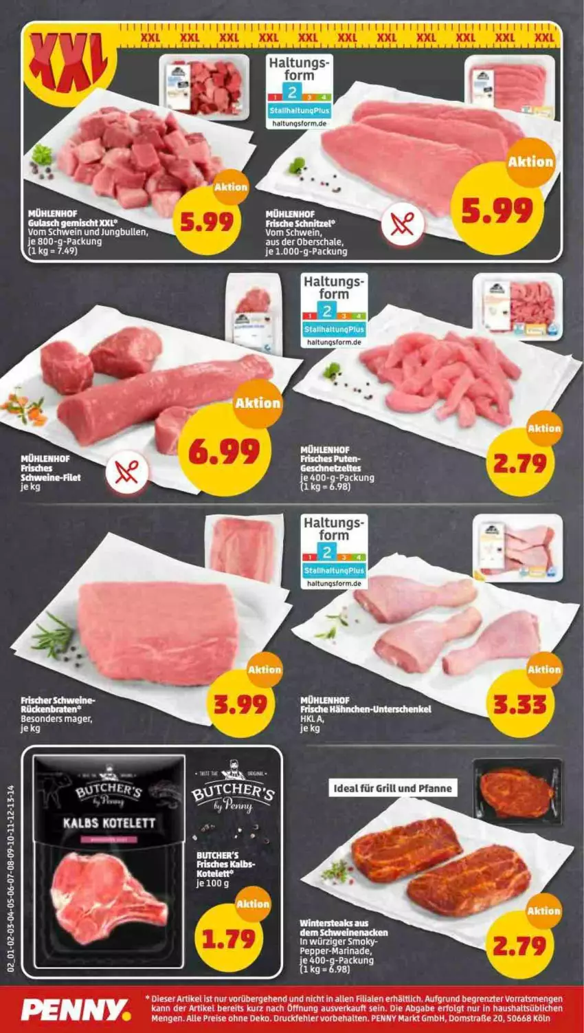 Aktueller Prospekt Penny - Prospekte - von 31.01 bis 05.02.2022 - strona 2 - produkty: braten, eis, für grill und pfanne, grill, grill und pfanne, gulasch, ideal für grill, ideal für grill und pfanne, kotelett, LG, marinade, pfanne, pute, Rückenbraten, schwein, schweine, schweinenacken, steak, steaks, Ti, und pfanne, wein, weine, ZTE