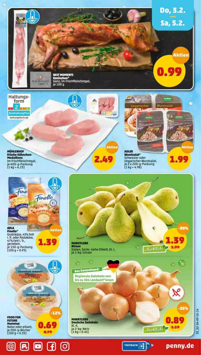 Aktueller Prospekt Penny - Prospekte - von 31.01 bis 05.02.2022 - strona 35 - produkty: arla, Becher, Birnen, eis, finello, fleisch, Frische Hähnchen, Käse, medaillons, natur, pasta, regal, salat, Schal, Schale, tee, Ti, wurst