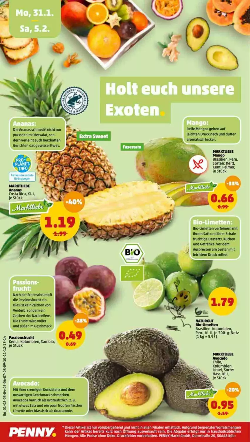 Aktueller Prospekt Penny - Prospekte - von 31.01 bis 05.02.2022 - strona 6 - produkty: ambia, ananas, aufstrich, avocado, avocados, bio, brot, brotaufstrich, erde, frucht, LG, limette, limetten, mac, mango, mangos, Mett, metten, natur, nuss, obst, passionsfrucht, reifen, salat, salz, tee, Ti, ZTE