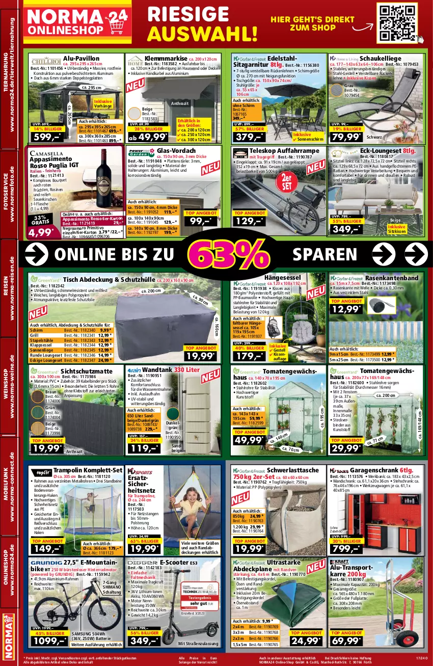 Aktueller Prospekt Norma - Norma - von 12.04 bis 28.04.2024 - strona 2 - produkty: abdeckplane, akku, amaro, angebot, auer, Bank, batterie, Bau, baumwolle, braun, bürste, bürsten, decke, edelstahl, eis, elle, fenster, flasche, früchte, früchten, garnitur, Gewächshaus, grill, grundig, hängesessel, kirsch, kirsche, kirschen, kissen, klappsessel, Klemmmarkise, kraft, latte, LG, Liege, loungeset, messer, Mountainbike, ndk, pavillon, primitivo, rasen, reifen, reis, Ria, rückenlehne, rwe, Samsung, sauerkirschen, Schal, Schaukel, Schaukelliege, Schrank, schutzhülle, scooter, sessel, shimano, sim, sitzkissen, sonnenliege, sonnenschirm, Sport, Stapelstühl, stuhl, Stühl, Tasche, Teleskop, Ti, tiernahrung, tisch, tomate, tomaten, tragegriff, Trampolin, transportkarre, Wandschrank, wasser, wein, weine, weinshop, werkzeug, wolle, Zelt, ZTE