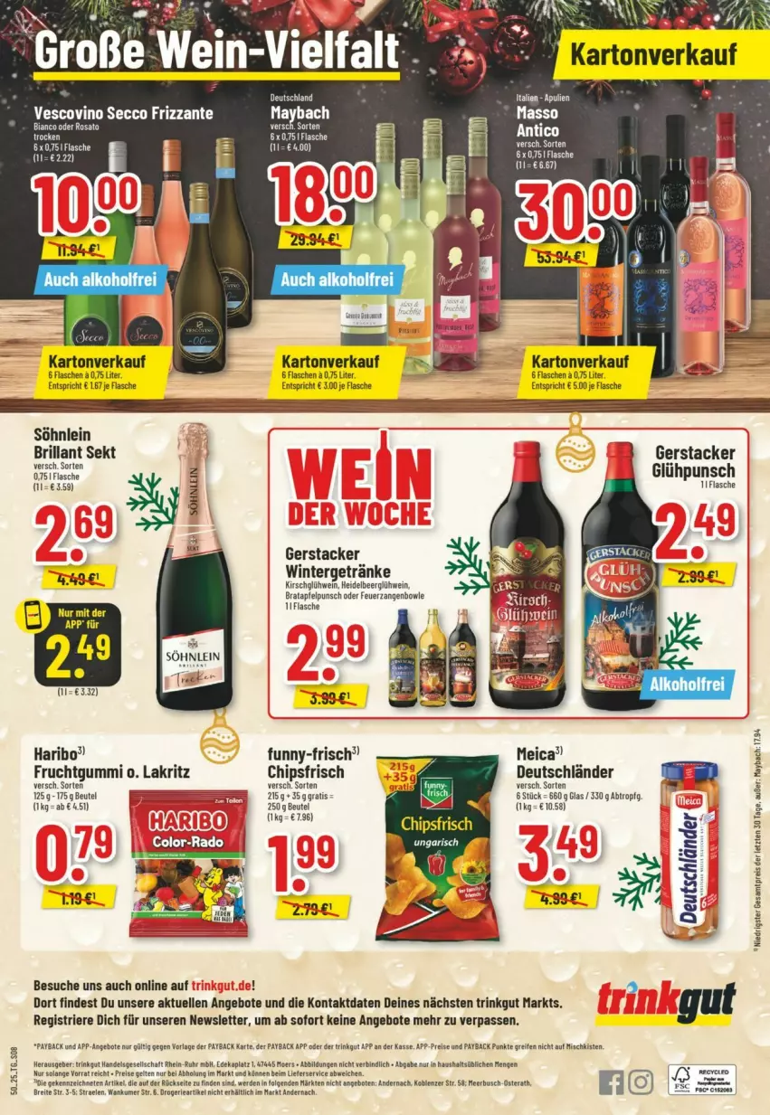 Aktueller Prospekt Trinkgut - Prospekte - von 07.12 bis 13.12.2025 - strona 18 - produkty: angebot, angebote, apfel, beutel, bowle, Brei, brillant sekt, chips, chipsfrisch, deka, ecco, eis, flasche, frizzante, frucht, fruchtgummi, funny-frisch, getränk, getränke, Glühwein, haribo, HP, kirsch, Lakritz, maybach, payback, reifen, reis, sekt, söhnlein, Ti, vescovino, wein, Zangen