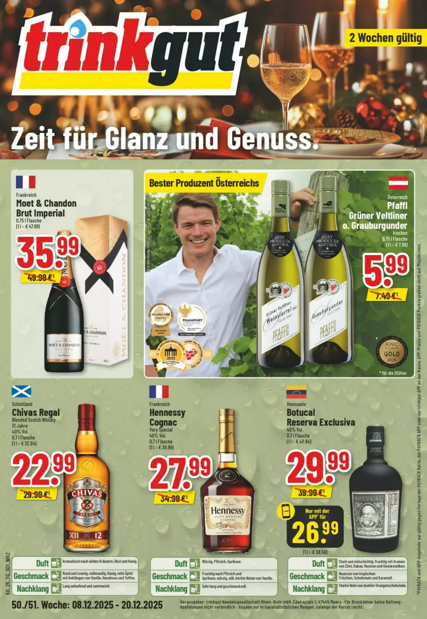 Aktueller Prospekt Trinkgut - Prospekte - von 07.12 bis 13.12.2025 - strona 7 - produkty: angebot, angebote, brut, Cognac, eis, flasche, frucht, honig, mac, moet, Nuance, payback, pfirsich, regal, reifen, reis, Ria, schott, Ti, tuc