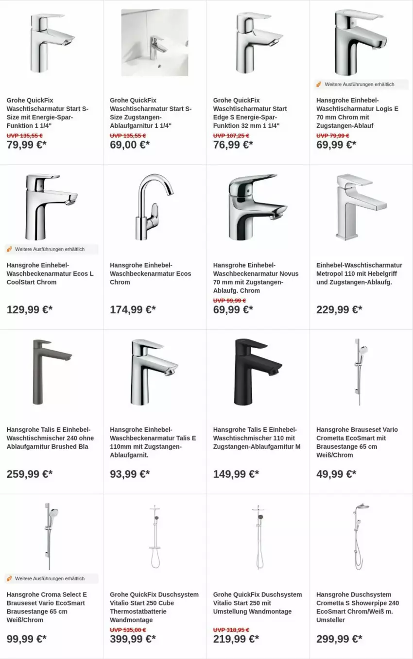 Aktueller Prospekt Obi - Prospekte - von 07.05 bis 15.05.2024 - strona 6 - produkty: armatur, batterie, brause, elle, garnitur, grohe, hansgrohe, LG, Metro, Mett, teller, thermostat, Ti, tisch, vita, waschbecken, waschtisch, waschtischarmatur