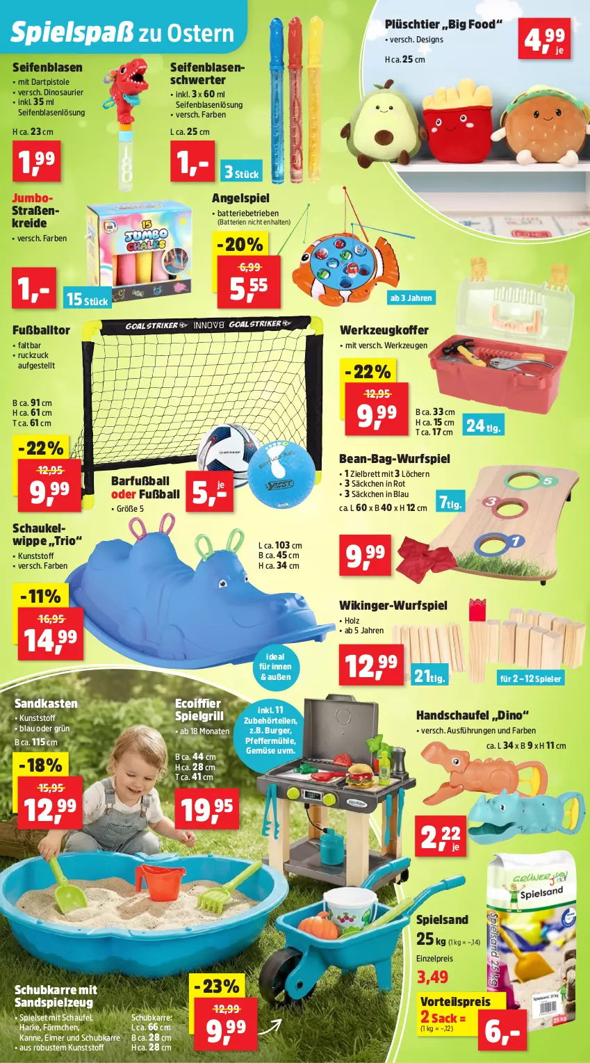 Aktueller Prospekt Thomas Philipps - von 23.03 bis 28.03.2026 - strona 14 - produkty: ball, batterie, batterien, burger, eimer, eis, Fußball, grill, Holz, jumbo, koffer, Kreide, LG, ndk, pfeffer, Pfeffermühle, Plüsch, reis, sac, Sandkasten, Sandspielzeug, Schaukel, Seife, Spiele, spielsand, spielzeug, Ti, vorteilspreis, werkzeug, werkzeuge