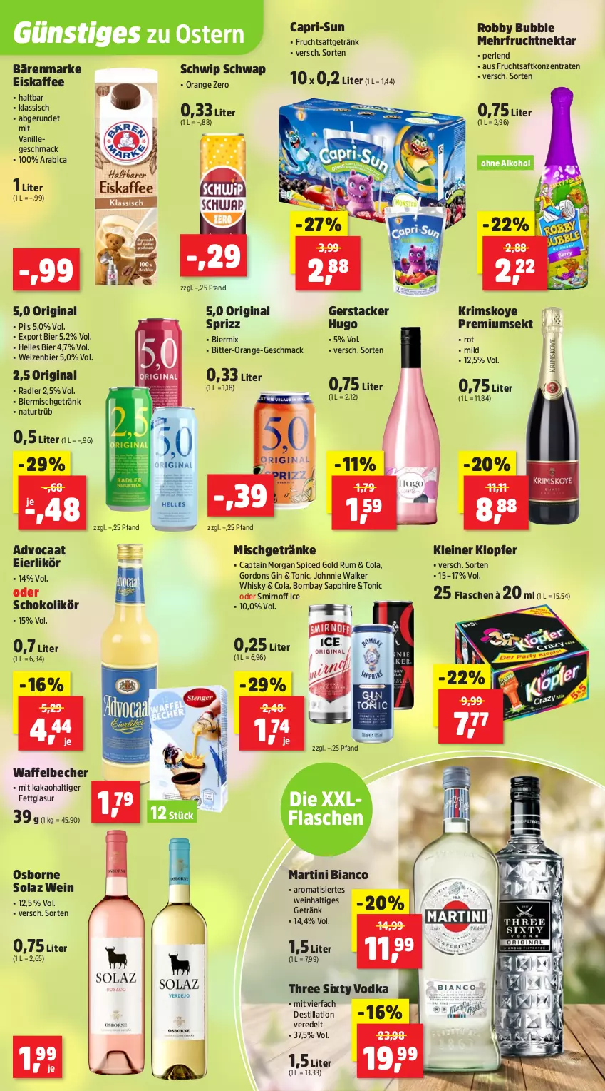 Aktueller Prospekt Thomas Philipps - von 23.03 bis 28.03.2026 - strona 20 - produkty: alkohol, bärenmarke, Becher, bier, bombay sapphire, Cap, capri-sun, captain morgan, cola, eier, eierlikör, eis, eiskaffee, elle, flasche, frucht, fruchtsaft, fruchtsaftgetränk, getränk, getränke, gin, gordon, gordons, hugo, johnnie walker, kaffee, kakao, kleiner klopfer, leine, likör, mac, martini, natur, Nektar, ohne alkohol, olaz, orange, osborne, perlen, pils, radler, robby, rum, saft, sapphire, schoko, Schwip Schwap, sekt, smirnoff, Sprizz, Three Sixty, Ti, tonic, vanille, vodka, wein, whisky