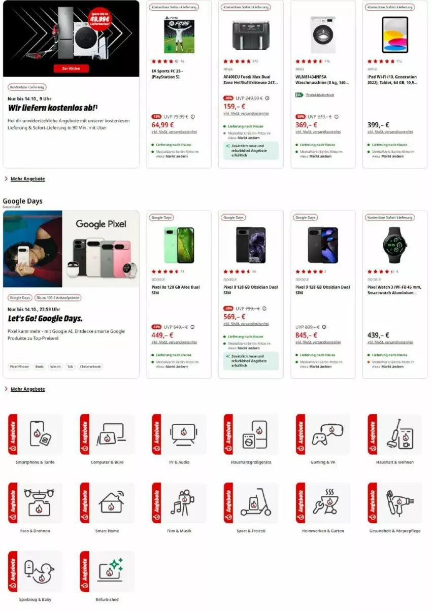 Aktueller Prospekt Media Markt - Prospekte - von 07.10 bis 14.10.2024 - strona 1 - produkty: angebot, angebote, aust, decke, eis, ipad, reis, sim, smartwatch, spielzeug, tablet, Ti, top-preis, uhr, waschmaschine