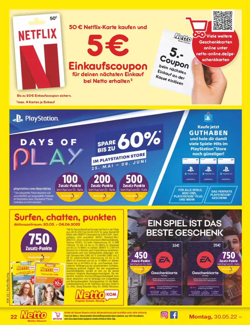 Aktueller Prospekt Netto Marken-Discount - Filial-Angebote - von 30.05 bis 04.06.2022 - strona 22 - produkty: coupon, eis, ndk, netflix, reis, Ti