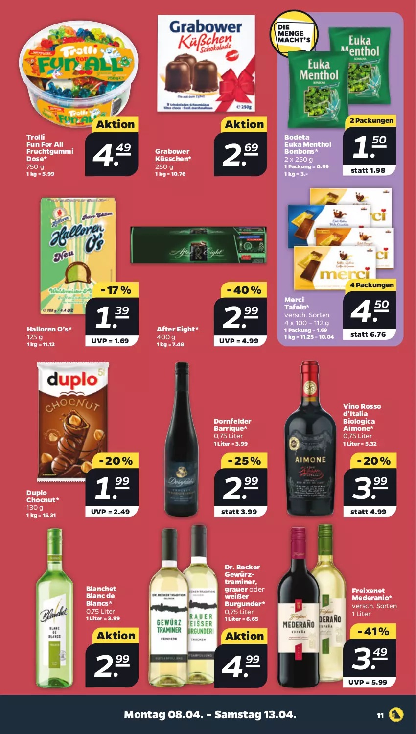 Aktueller Prospekt Netto - Woche 15 - von 08.04 bis 13.04.2024 - strona 11 - produkty: after eight, auer, bio, bonbons, burgunder, de blancs, dornfelder, duplo, freixenet, frucht, fruchtgummi, gewürz, merci, Ti, trolli