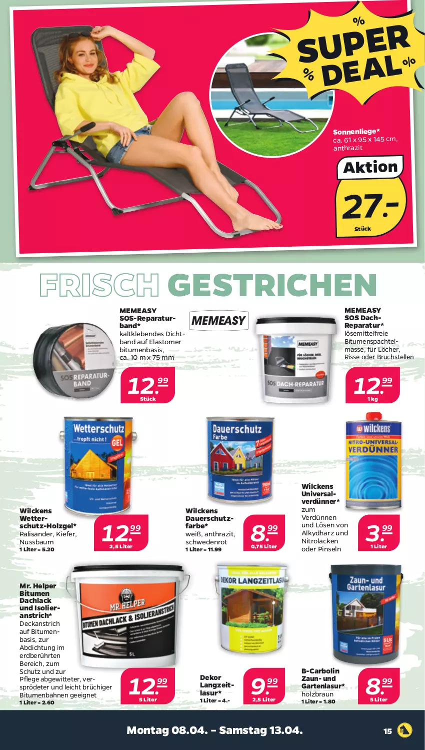 Aktueller Prospekt Netto - Woche 15 - von 08.04 bis 13.04.2024 - strona 15 - produkty: auer, Bau, braun, elle, Garten, Holz, lack, Lacke, Liege, nuss, Pinsel, sonnenliege, spachtel, Ti, Universalverdünner