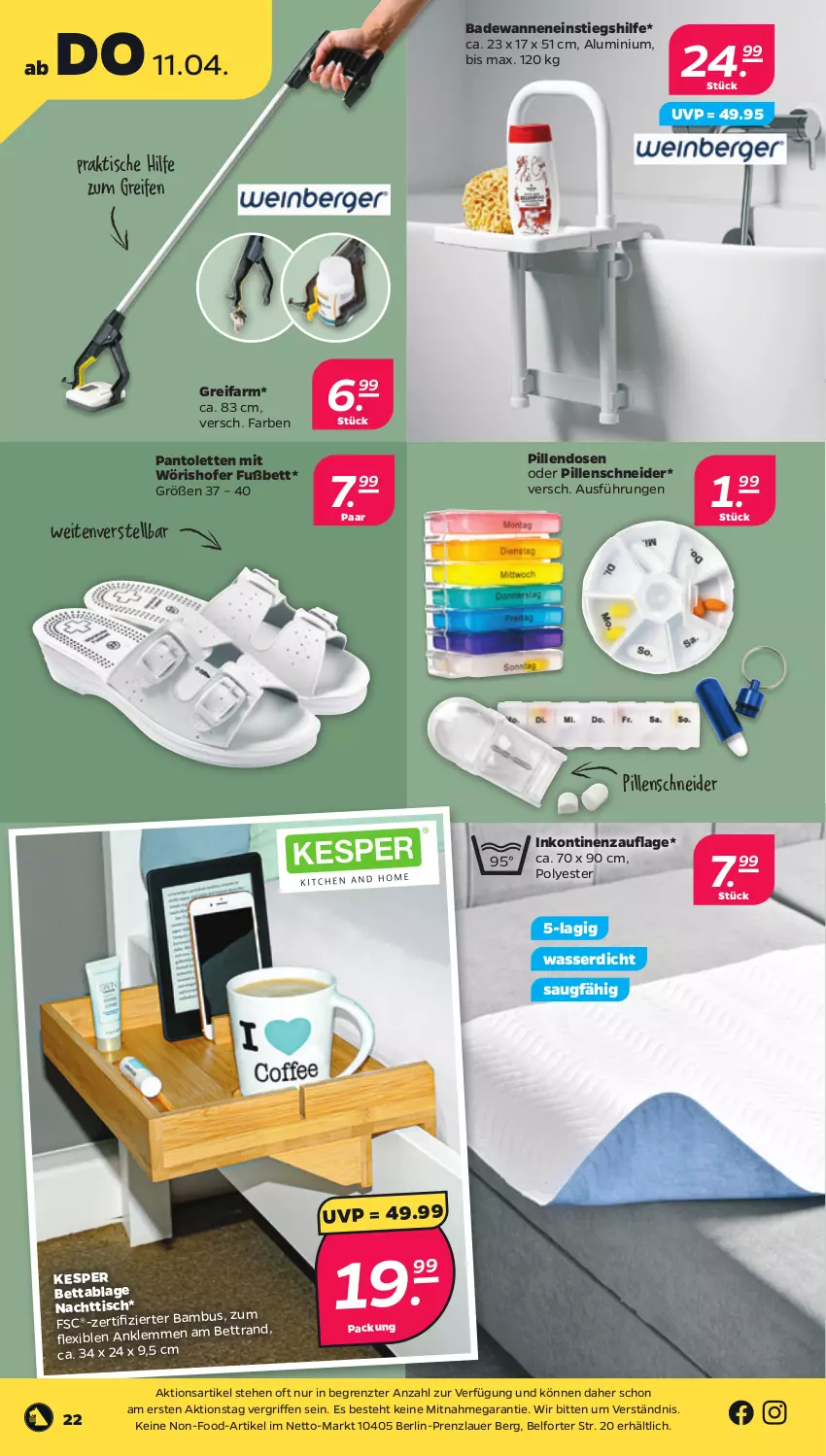 Aktueller Prospekt Netto - Woche 15 - von 08.04 bis 13.04.2024 - strona 22 - produkty: auer, Bad, Badewanne, bett, kesper, pantolette, pantoletten, reifen, Ti, tisch, Wanne, wasser, ZTE