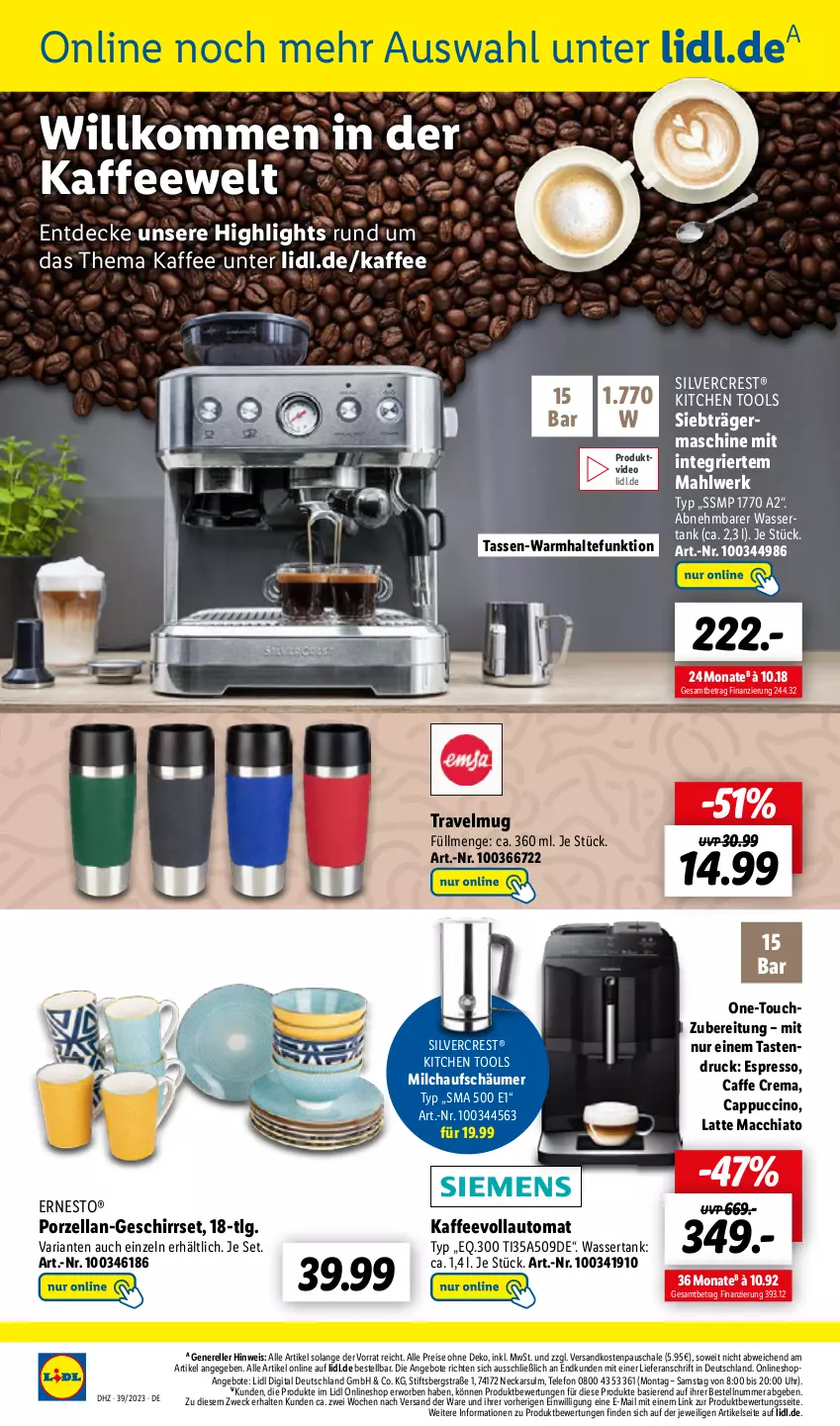 Aktueller Prospekt Lidl - Aktionsprospekt - von 25.09 bis 30.09.2023 - strona 42 - produkty: ACC, angebot, angebote, auto, caffe, Cap, cappuccino, chia, cin, deo, eis, elle, espresso, Germ, geschirr, kaffee, kaffeevollautomat, latte, latte macchiato, LG, mac, macchiato, milch, milchaufschäumer, ndk, reis, rel, Ria, Schal, Schale, tasse, Ti, uhr, wasser, wassertank, weck