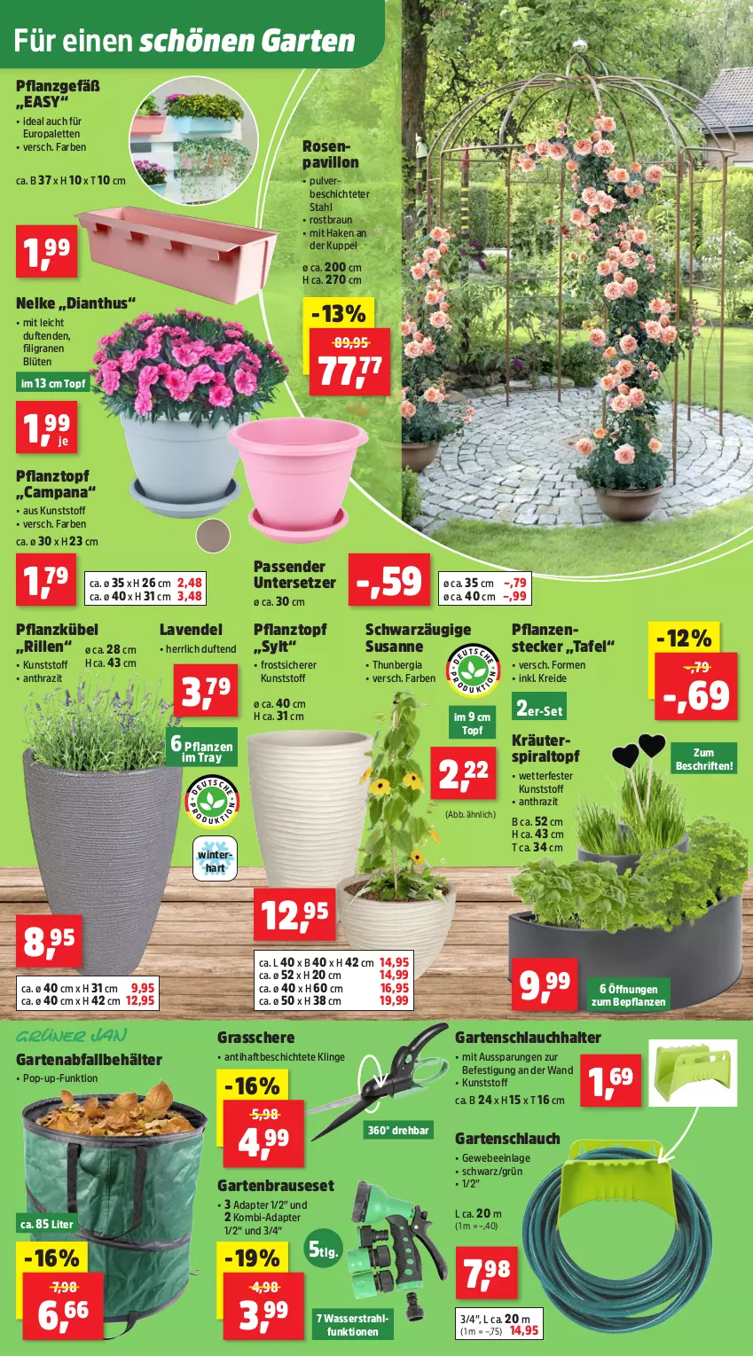 Aktueller Prospekt Thomas Philipps - von 23.06 bis 28.06.2025 - strona 4 - produkty: adapter, Behälter, Blüte, braun, brause, Garten, Gartenbrause, gartenschlauch, Grasschere, kräuter, Kreide, lavendel, LG, Palette, pavillon, pflanze, pflanzen, Pflanztopf, rosen, Schere, schlauch, Ti, topf, Untersetzer, wasser