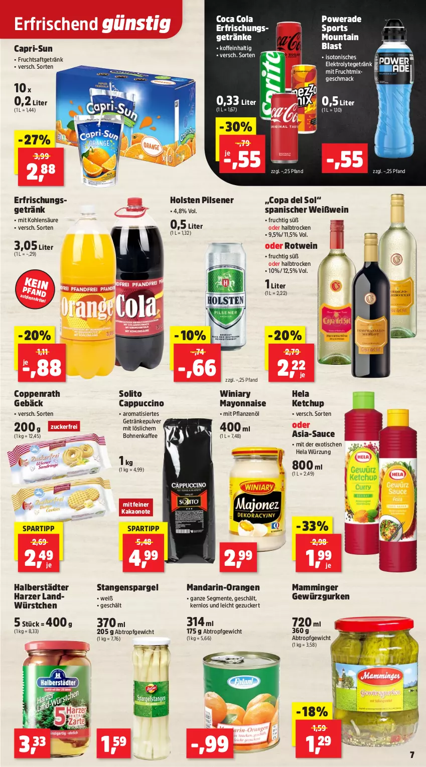 Aktueller Prospekt Thomas Philipps - von 23.06 bis 28.06.2025 - strona 9 - produkty: bohne, bohnen, bohnenkaffee, Cap, cappuccino, capri-sun, cin, cola, coppenrath, Coppenrath Gebäck, Elektro, ente, erfrischungsgetränk, erfrischungsgetränke, frucht, fruchtsaft, fruchtsaftgetränk, getränk, getränke, getränkepulver, gewürz, Gewürzgurke, gewürzgurken, gurke, gurken, Hela, hela würzung, holsten, holsten pilsener, kaffee, kakao, ketchup, mac, mam, mamminger, mandarin-orangen, mayonnaise, mit frucht, orange, orangen, pflanze, pflanzen, Pflanzenöl, pils, pilsener, rotwein, saft, sauce, spargel, spartipp, Sport, stangenspargel, Ti, tisch, wein, Weißwein, würstchen, Yo, zucker