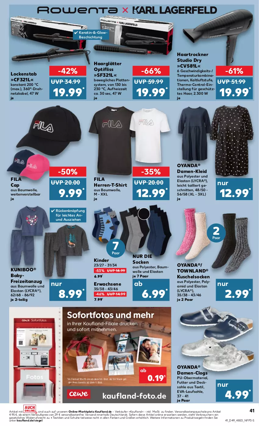 Aktueller Prospekt Kaufland - Prospekt - von 07.12 bis 13.12.2023 - strona 41 - produkty: Anzug, Bau, baumwolle, Cap, Clogs, decksohle, eis, erde, haarglätter, haartrockner, herren-t-shirt, Kinder, kleid, Kuschelsocken, latte, Lockenstab, ndk, Rauch, reis, Ria, Schal, Schale, schnitten, schuhe, shirt, socken, T-Shirt, Ti, Trockner, versandkostenfrei, wolle, ZTE