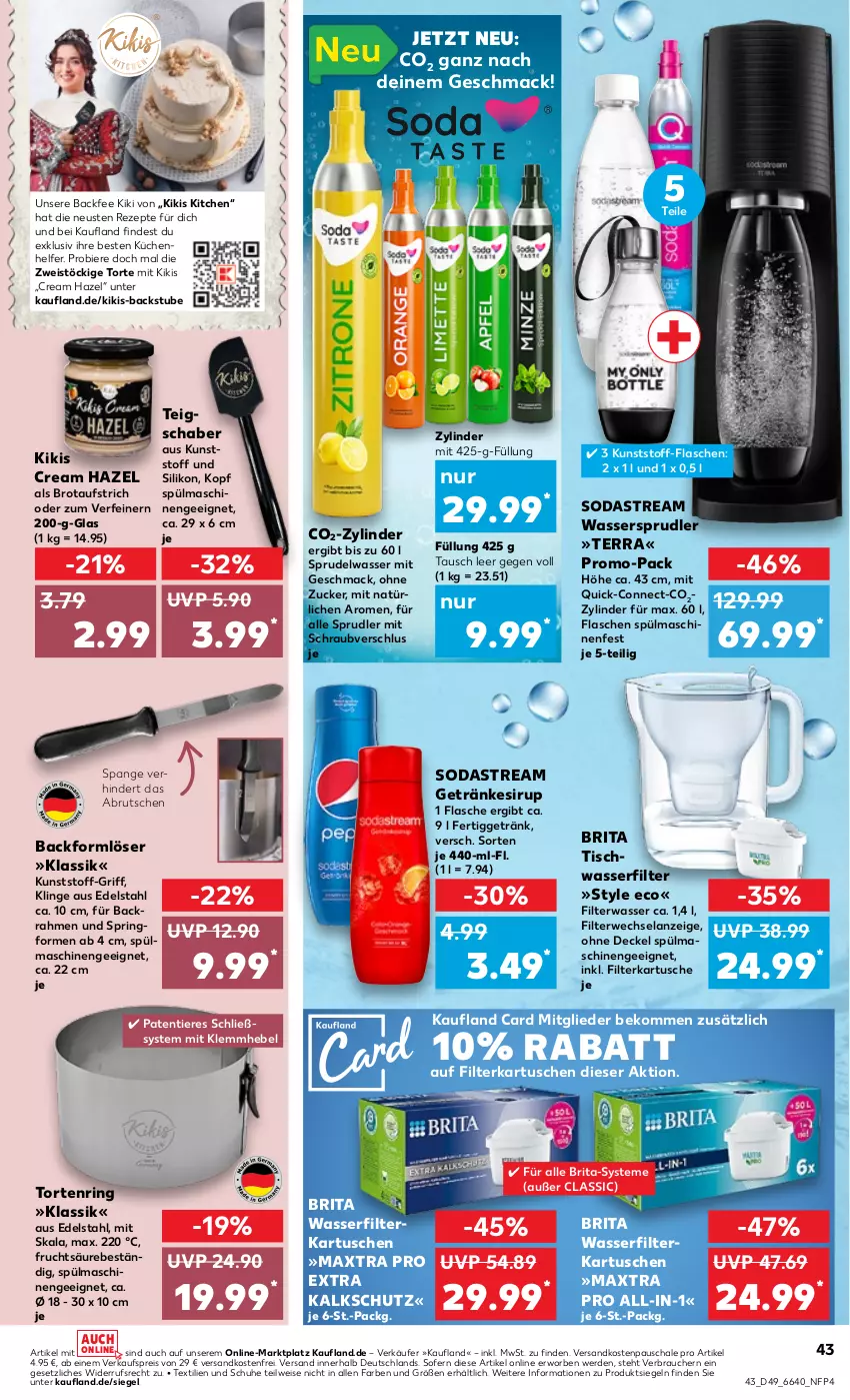 Aktueller Prospekt Kaufland - Prospekt - von 07.12 bis 13.12.2023 - strona 43 - produkty: aufstrich, Backform, beko, bier, Biere, brita, brot, brotaufstrich, brut, decke, Deckel, edelstahl, eis, Elan, erde, filterkartuschen, flasche, frucht, getränk, getränke, getränkesirup, küche, Küchen, Küchenhelfer, mac, Maxtra, ndk, Rauch, reis, rezept, rezepte, ring, rwe, Schal, Schale, schuhe, sirup, Soda, sodastream, Springform, Sprudel, spülmaschinen, stube, Teigschaber, Ti, Tiere, tisch, torte, versandkostenfrei, wasser, wasserfilter, wassersprudler, zucker