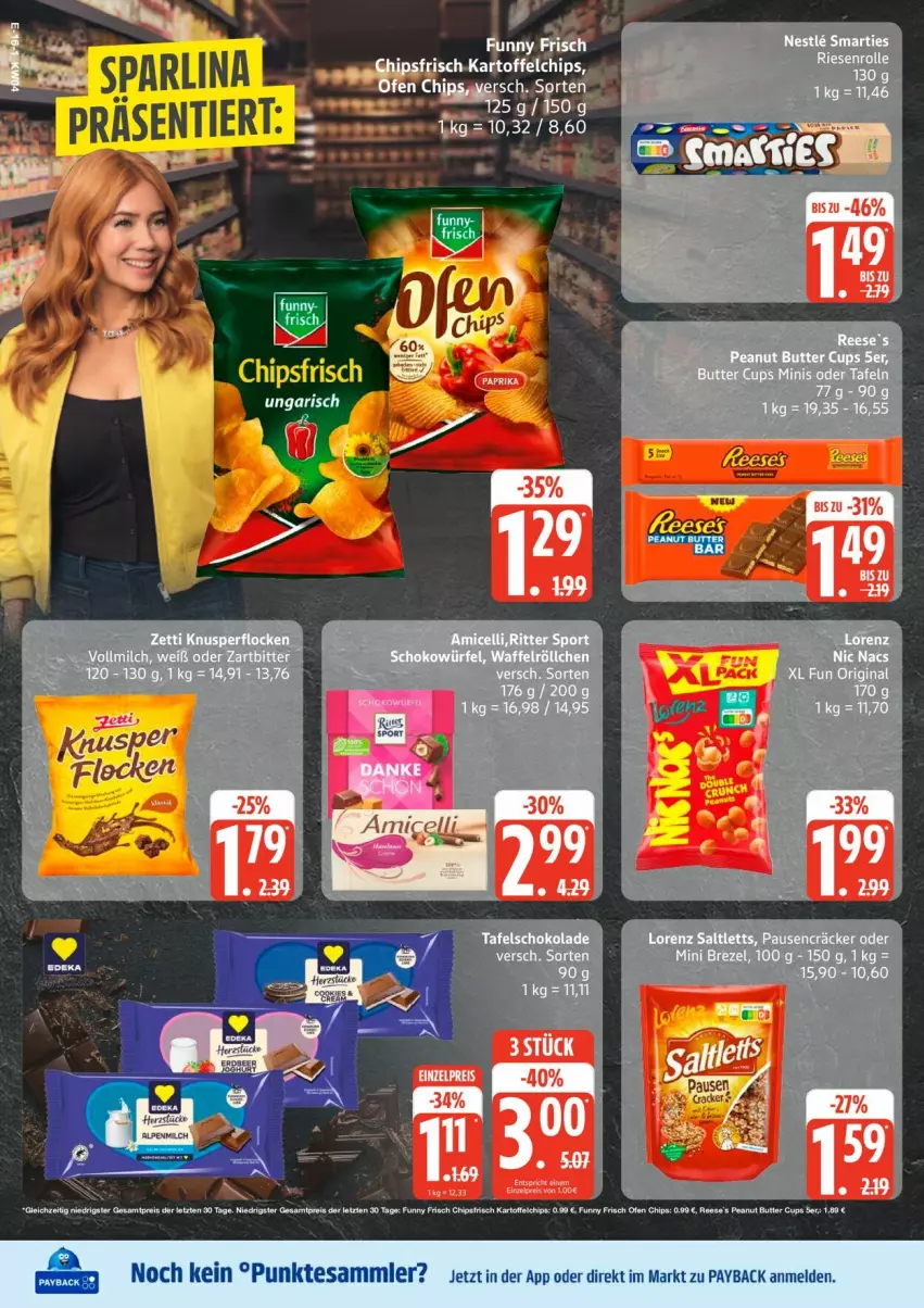 Aktueller Prospekt Edeka - Prospekte - von 19.01 bis 24.01.2026 - strona 20 - produkty: brezel, butter, chips, chipsfrisch, cracker, eis, Funny Frisch, kartoffel, kartoffelchips, LG, lorenz, Ofen, payback, peanut butter, reis, saltletts, schoko, schokolade, tafelschokolade, tesa, Ti, ZTE