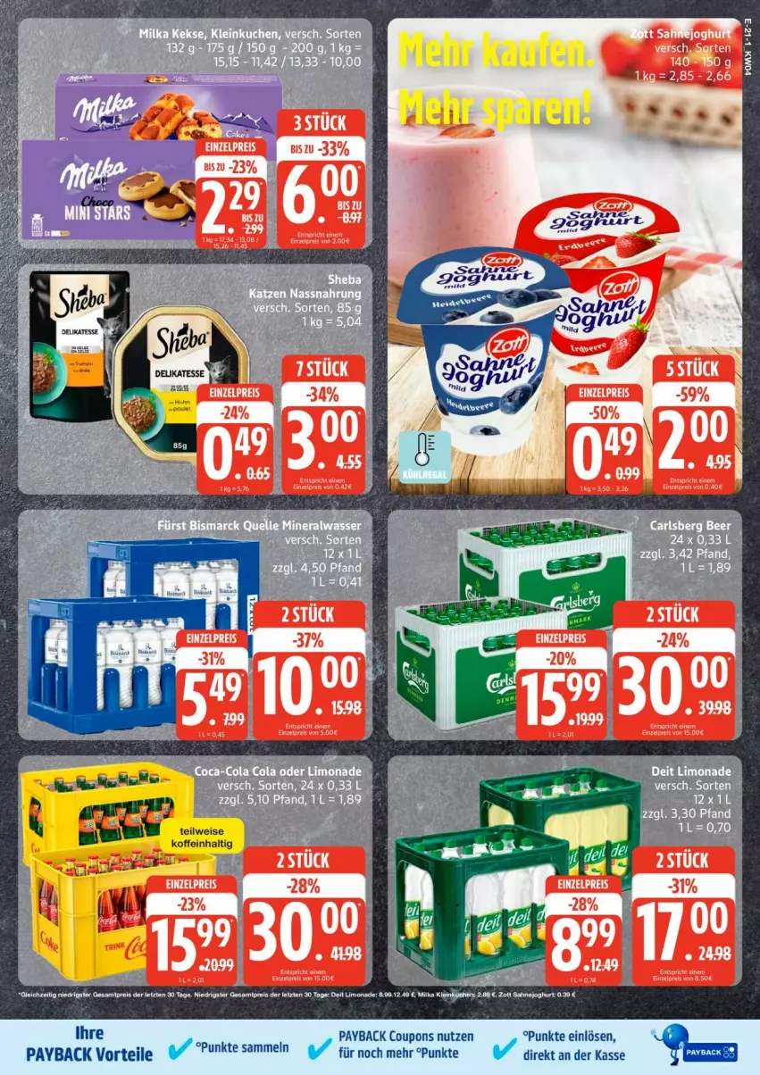 Aktueller Prospekt Edeka - Prospekte - von 19.01 bis 24.01.2026 - strona 25 - produkty: coupon, coupons, deit, eis, joghur, joghurt, limo, limonade, milka, payback, reis, sahne, Sahnejoghurt, Ti, zott, ZTE