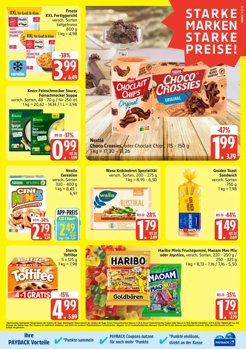 Aktueller Prospekt Edeka - Prospekte - von 19.01 bis 24.01.2026 - strona 3 - produkty: brot, cerealien, coupon, coupons, feinschmecker, fertiggericht, frosta, frucht, fruchtgummi, golden toast, haribo, hollandaise, knäckebrot, knorr, maoam, payback, sandwich, sauce, Spezi, storck, suppe, tesa, Ti, toast, toffifee, wasa