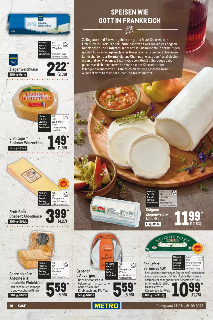 Aktueller Prospekt Metro - Käse Spezial - von 25.08 bis 21.09.2022 - strona 10 - produkty: auer, baguette, Bau, Bauer, brie, camembert, champagne, eis, elle, Heu, Käse, knoblauch, leine, mac, milch, mit knoblauch, pfeffer, rind, rotwein, schnittkäse, Ti, tisch, weichkäse, wein