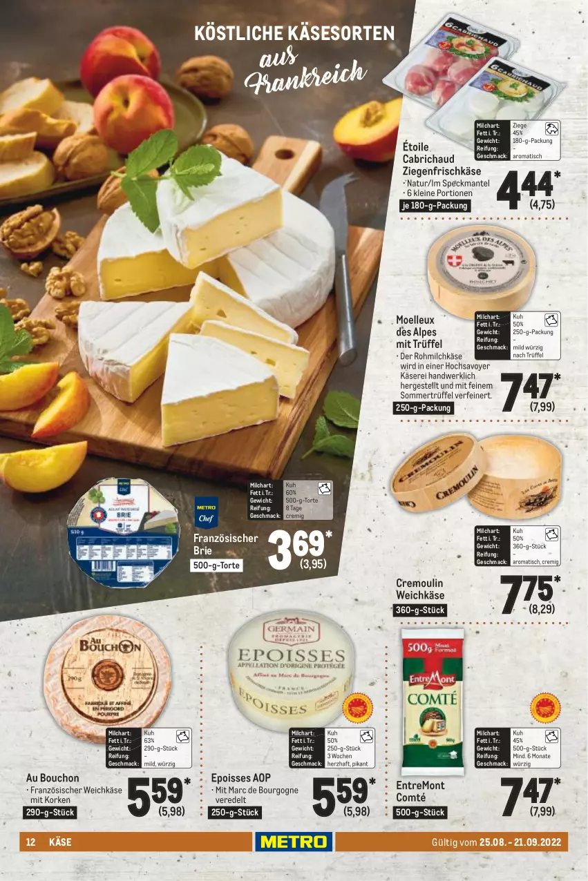 Aktueller Prospekt Metro - Käse Spezial - von 25.08 bis 21.09.2022 - strona 12 - produkty: Bourgogne, brie, comté, elle, französischer weichkäse, frischkäse, Käse, leine, mac, Mantel, milch, natur, Speck, Ti, tisch, torte, Trüffel, weichkäse, ziegenfrischkäse