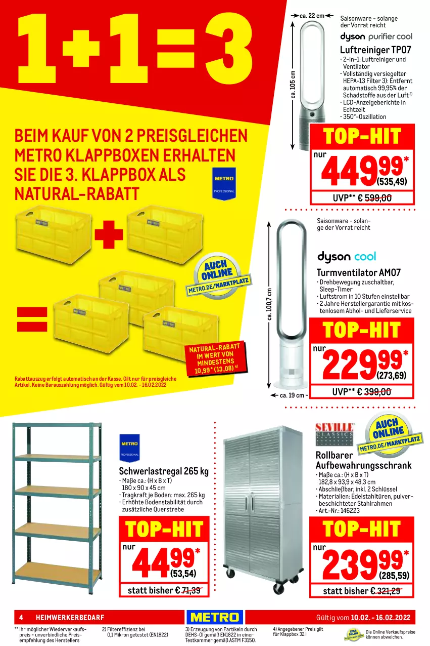 Aktueller Prospekt Metro - NonFood - von 10.02 bis 16.02.2022 - strona 4 - produkty: auto, edelstahl, eis, elle, Klappbox, kraft, LG, lieferservice, Luftreiniger, Metro, natur, natura, regal, reiniger, reis, Ria, Schal, Schrank, schwerlastregal, teller, Ti, timer, tisch, top-hit, turmventilator, ventilator