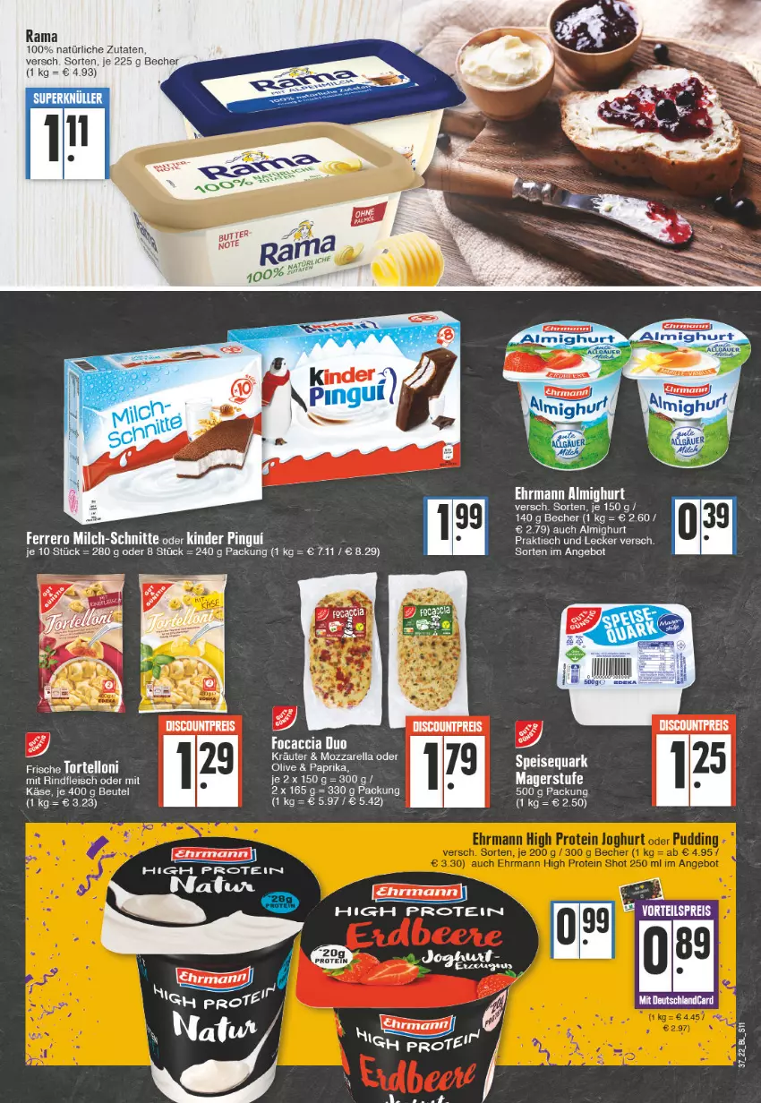 Aktueller Prospekt Edeka - Angebote der Woche - von 12.09 bis 17.09.2022 - strona 11 - produkty: ACC, almighur, almighurt, angebot, Becher, beutel, ehrmann, ehrmann almighurt, eis, Focaccia, Käse, kräuter, mozzarella, quark, rama, rel, speisequark, tee, Ti, torte, tortelloni