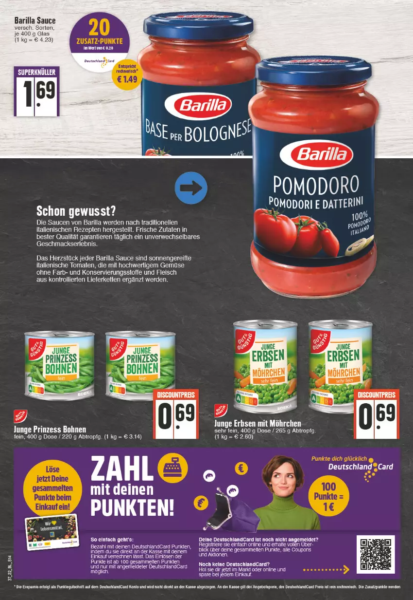 Aktueller Prospekt Edeka - Angebote der Woche - von 12.09 bis 17.09.2022 - strona 14 - produkty: alle coupons, angebot, angebote, barilla, bohne, bohnen, coupon, coupons, deutschlandcard, discount, eis, elle, erde, fleisch, Kette, LG, mac, reis, rezept, rezepte, rwe, sauce, saucen, tee, Ti, Tiere, tomate, tomaten, trolli