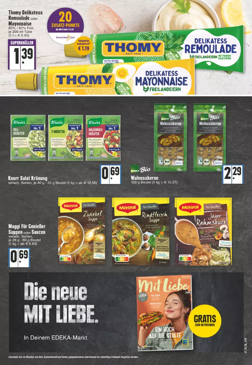 Aktueller Prospekt Edeka - Angebote der Woche - von 12.09 bis 17.09.2022 - strona 15 - produkty: beutel, deka, eier, elle, erde, knorr, maggi, mayonnaise, nuss, remoulade, salat, suppe, suppen, thomy, Ti, walnuss, walnusskerne, Yo