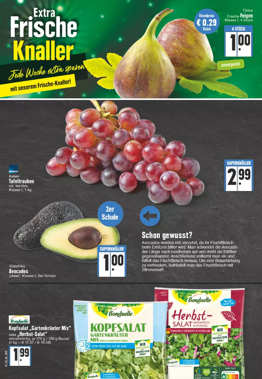 Aktueller Prospekt Edeka - Angebote der Woche - von 12.09 bis 17.09.2022 - strona 2 - produkty: avocado, avocados, Bau, beutel, bonduelle, braun, eis, elle, erde, fleisch, frucht, fruchtfleisch, Garten, kopfsalat, kräuter, Löffel, rum, saft, salat, Schal, Schale, tafeltrauben, trauben, zitrone, zitronen, zitronensaft