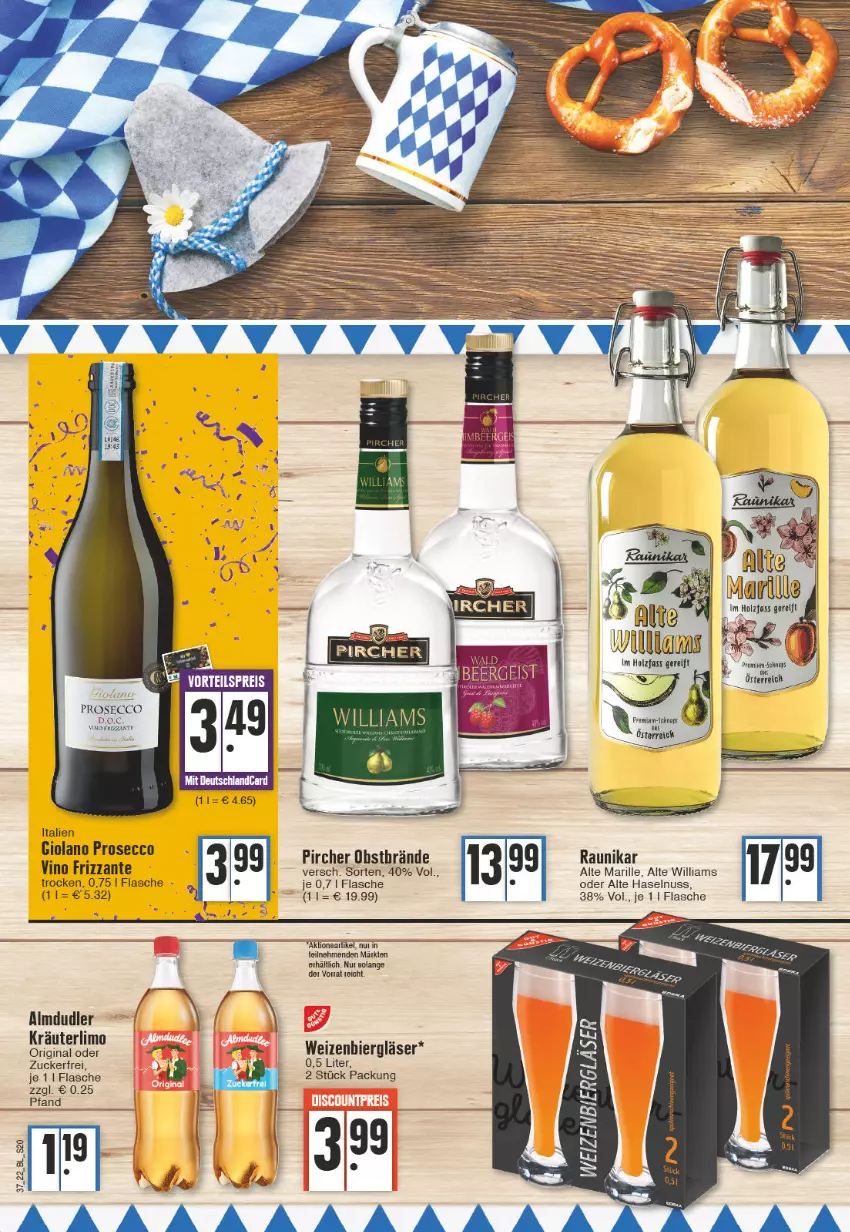 Aktueller Prospekt Edeka - Angebote der Woche - von 12.09 bis 17.09.2022 - strona 20 - produkty: almdudler, bier, deutschlandcard, ecco, flasche, frizzante, gin, Gläser, haselnuss, kräuter, limo, nuss, obst, pircher, prosecco, Ti, zucker