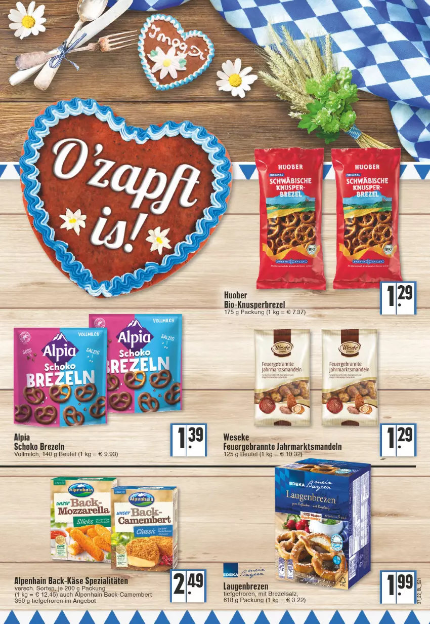 Aktueller Prospekt Edeka - Angebote der Woche - von 12.09 bis 17.09.2022 - strona 21 - produkty: Alpenhain, alpia, angebot, beutel, bio, brezel, Brezeln, camembert, Käse, mandel, mandeln, milch, salz, schoko, Spezi, Ti, vollmilch