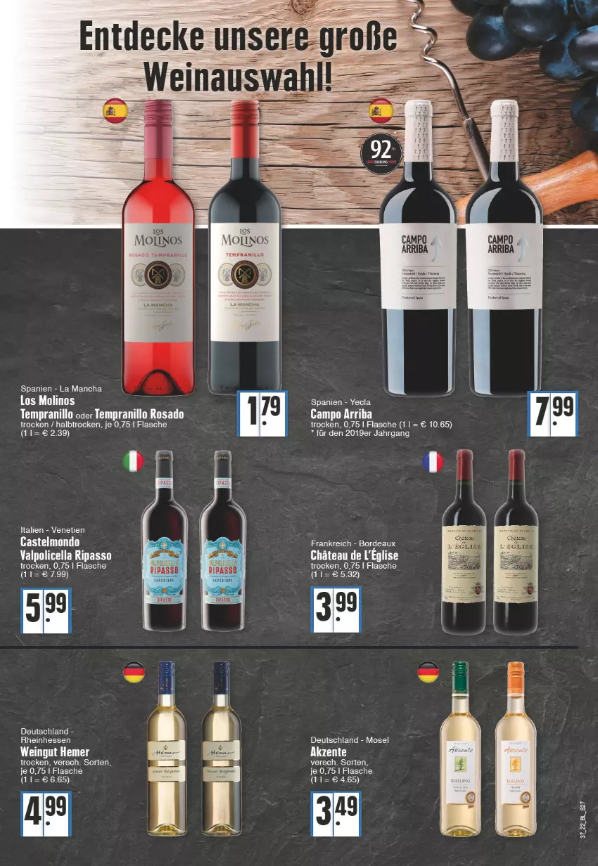 Aktueller Prospekt Edeka - Angebote der Woche - von 12.09 bis 17.09.2022 - strona 27 - produkty: flasche, passo, Ria, tempranillo, Ti, Valpolicella