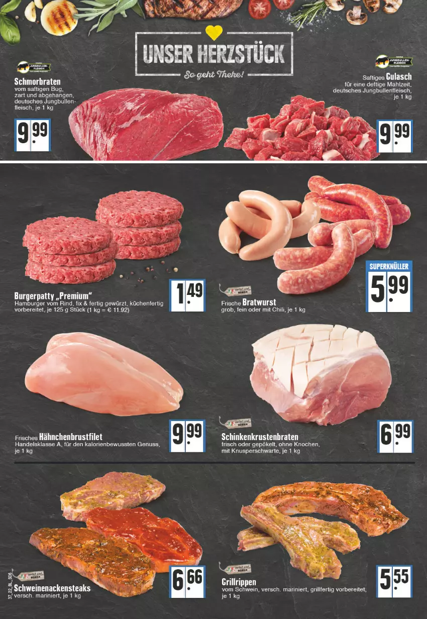 Aktueller Prospekt Edeka - Angebote der Woche - von 12.09 bis 17.09.2022 - strona 6 - produkty: braten, bratwurst, burger, chili, eis, fleisch, gewürz, grill, gulasch, hamburger, jungbullen, krustenbraten, küche, Küchen, nuss, rind, saft, schinken, schmorbraten, schwein, Ti, wein, wurst