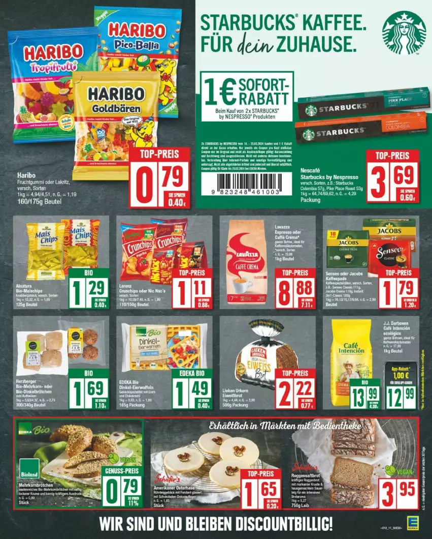 Aktueller Prospekt Edeka - Prospekte - von 18.03 bis 23.03.2024 - strona 11 - produkty: beutel, eis, espresso, frucht, fruchtgummi, haribo, jacobs, kaffee, Lakritz, nespresso, oder jacobs, oder lakritz, reis, senseo, starbucks, top-preis