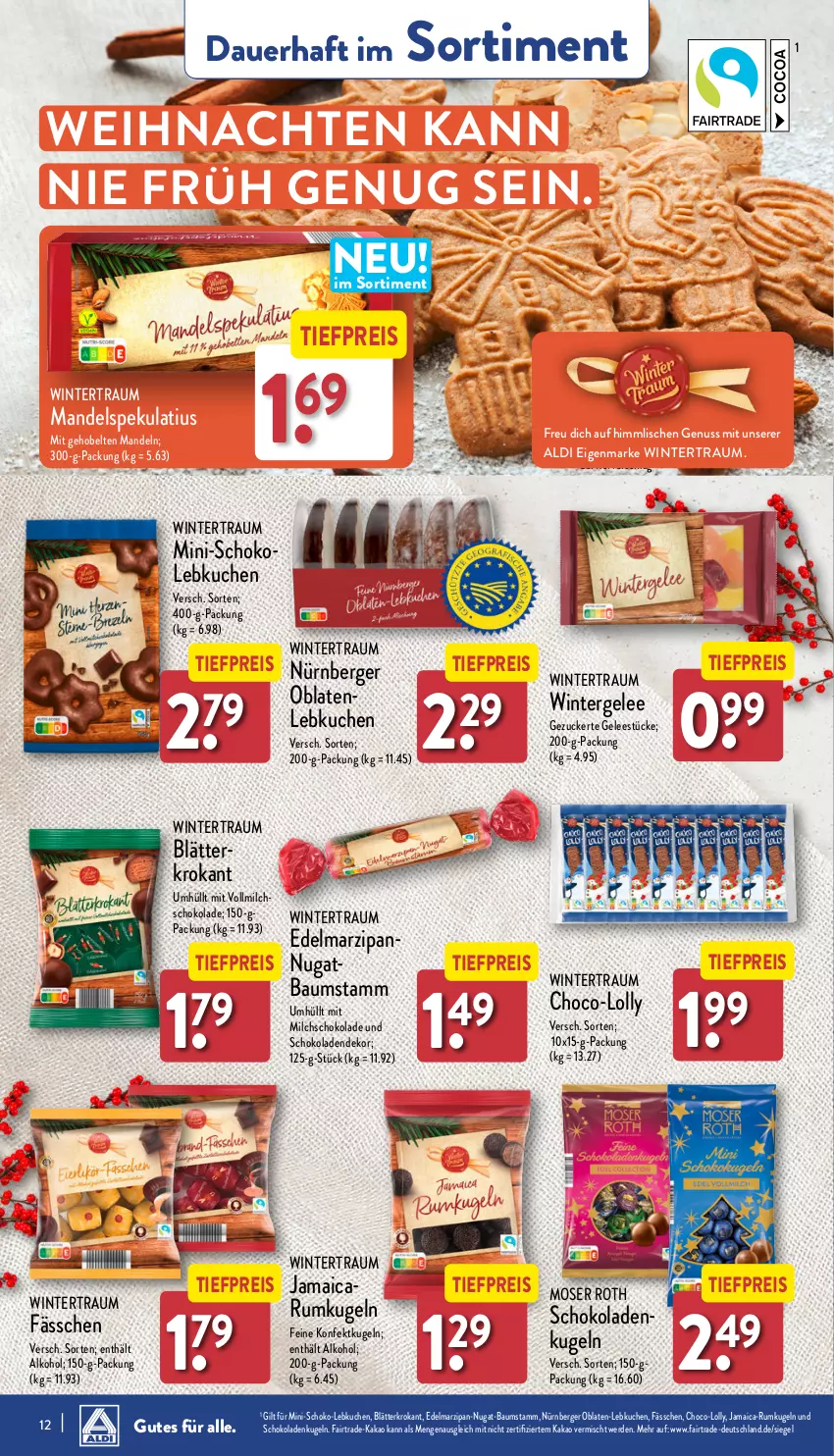 Aktueller Prospekt Aldi Nord - Von Montag - von 23.09 bis 28.09.2024 - strona 12 - produkty: aldi, alkohol, auer, Bau, Berger, Edelmarzipan, eis, erde, gelee, kakao, kuchen, Kugel, Lebkuchen, mandel, mandeln, marzipan, milch, moser, Moser Roth, nürnberger, nuss, Oblaten, reis, rum, schoko, schokolade, schokoladen, Ti, tiefpreis, vollmilch, weihnachten, zucker